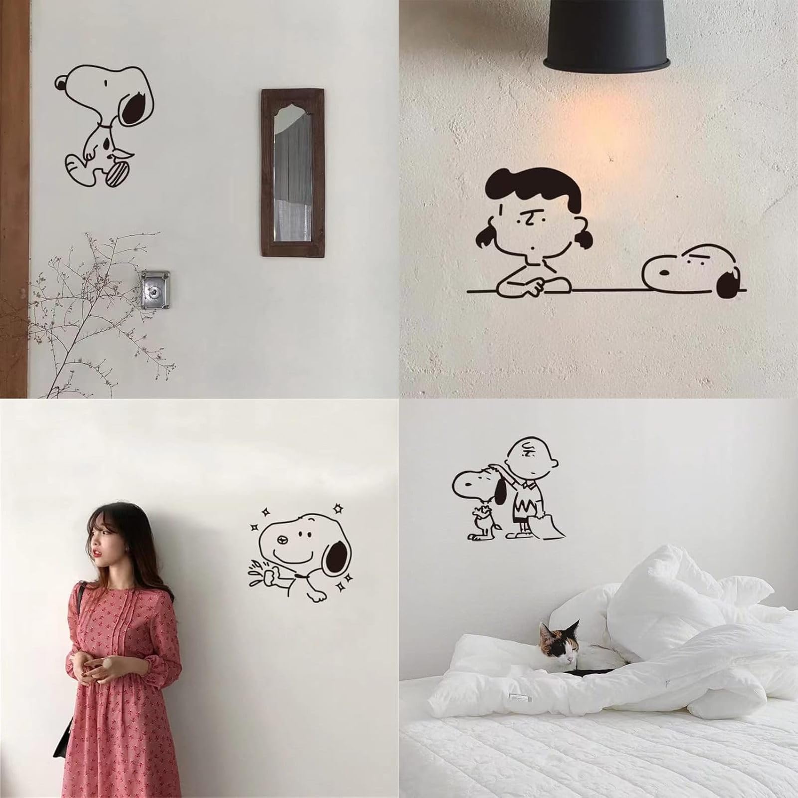 

TuskimiDecor Настенный декор Набор из 12 популярных милых наклеек на стену Снупи в стиле инс Корейские стильные обои Украшение Чарли Браун Украшение интерьера стен