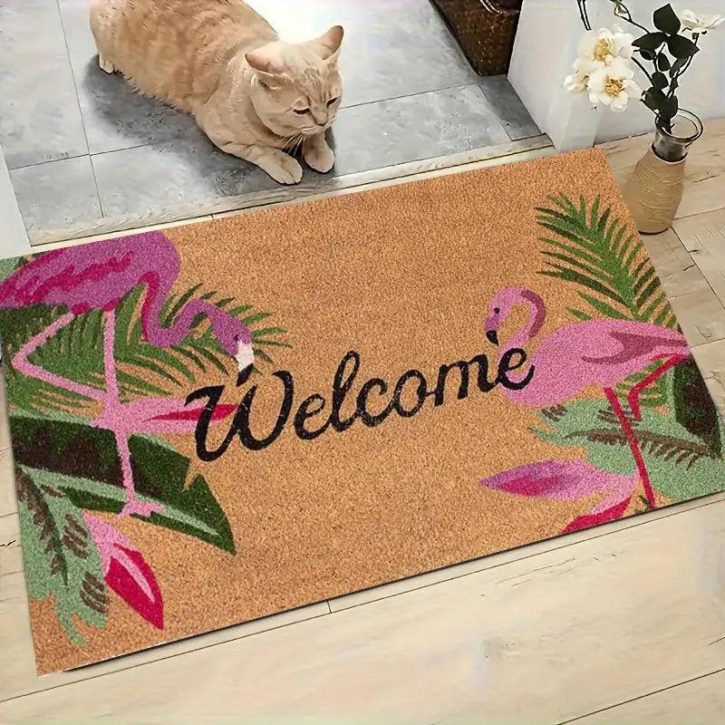 Flamingo Print Welcome Doormat Non-Slip Indoor Outdoor Entrance Mat Carpet for Living Room Bedroom Kitchen Rug