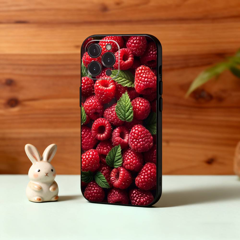 Red C-Cherry Pomegranate Raspberry Phone Case For iPhone17,16,15,14,13,12,Plus,Pro Max, 5G Others Soft Black Cover