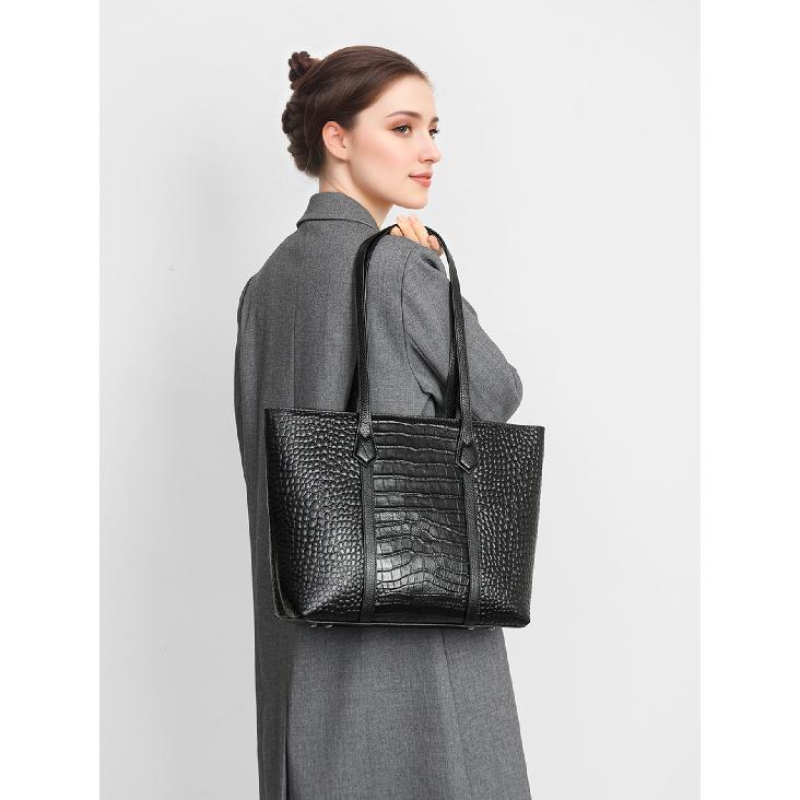 Genuine Leather Crocodile Pattern Bag Large Capacity Women's New Versatile Casual Shoulder Bag High-End Tote Bag
