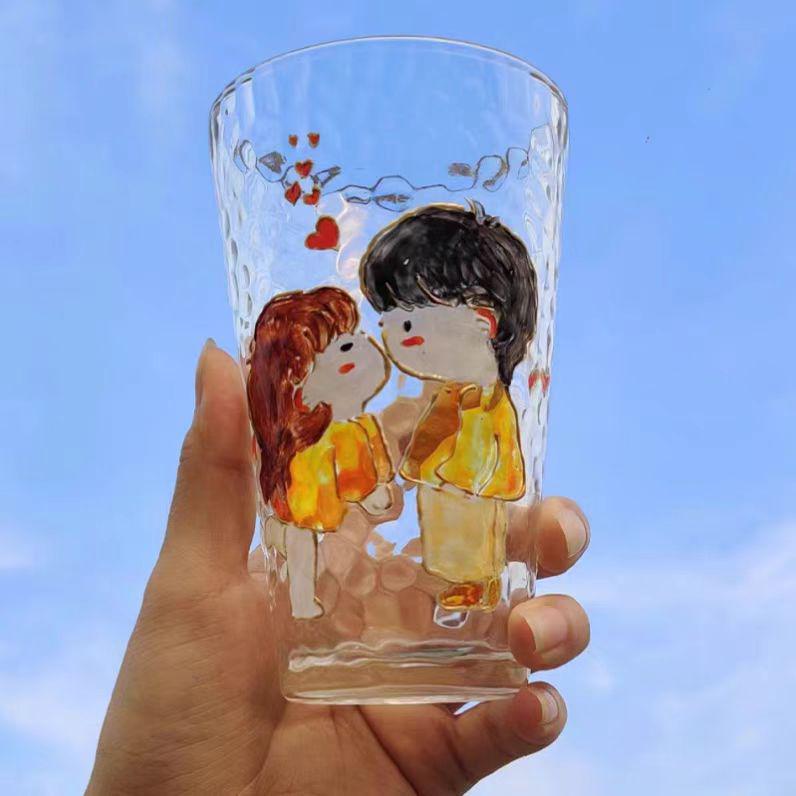 Rainbow Sheen Hand-Painted Glass Cup - Bling Design for Summer