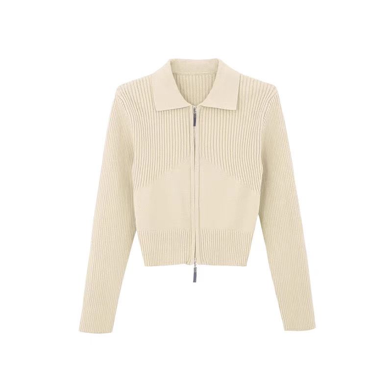 Spring French Pullover Collar Knitted Cardigan Women's Short Spring and Autumn New Style Small Man Unique and Unique Small Top