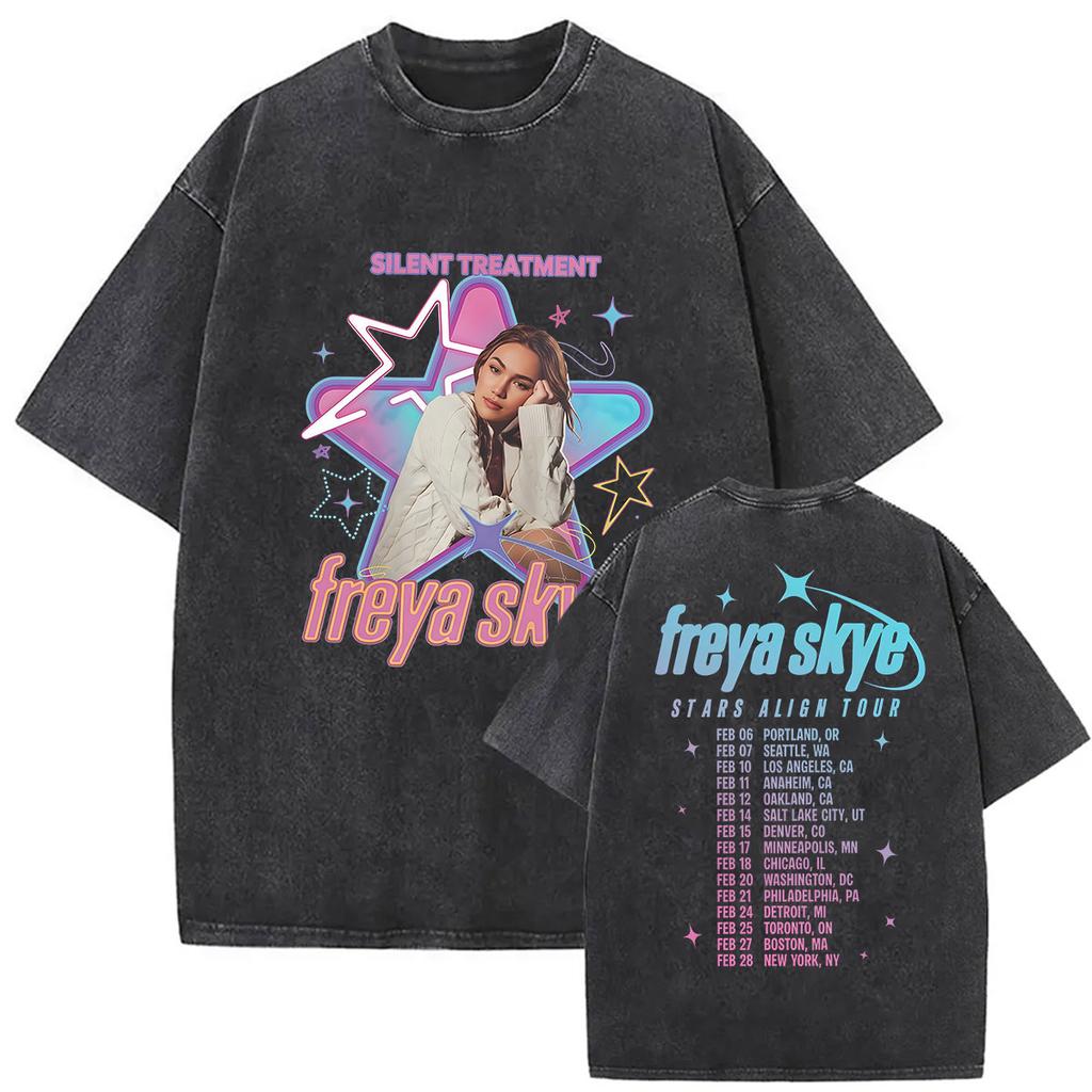 Freya Skye Stars Align Tour 2026 Vintage Washed T Shirt Unisex Unisexs Fashion Oversized Cotton Tshirt Aesthetic Clothing Tshirts