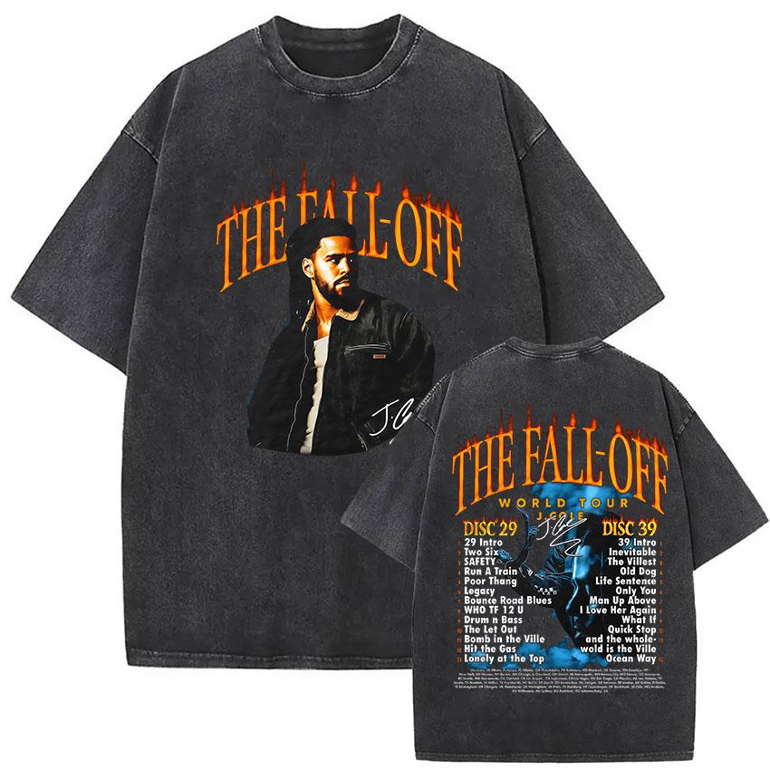 Vintage Washed JCole The Fall Off Album  Graphic T Shirts Unisex Women Gothic ONeck Fashion Oversized Tshirt Punk Streetwear S
