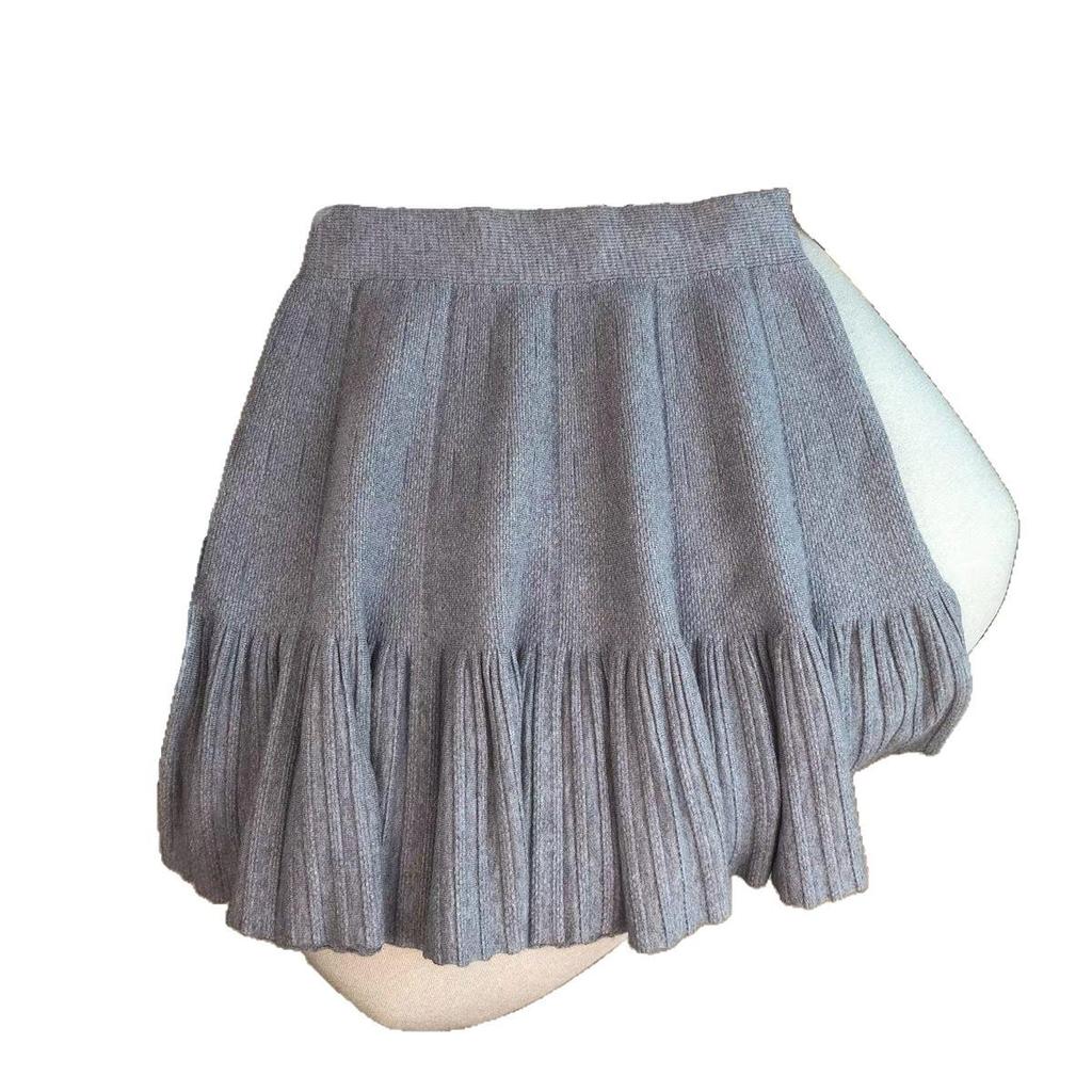 2025 Autumn/Winter Women's High-Waisted Slimming Knit A-Line Ruffle Skirt