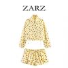 Womens Vintage Polka Dot Pleated Long Sleeve Top Balloon Shorts Set