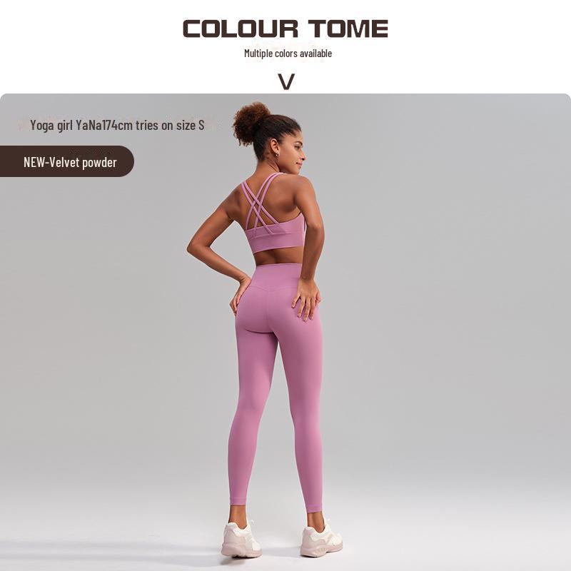 Traje de Yoga Europeo Americano de Espalda Cruzada: Sujetador Deportivo Adelgazante y Pantalones de Fitness con Bolsillo Sin Marcas