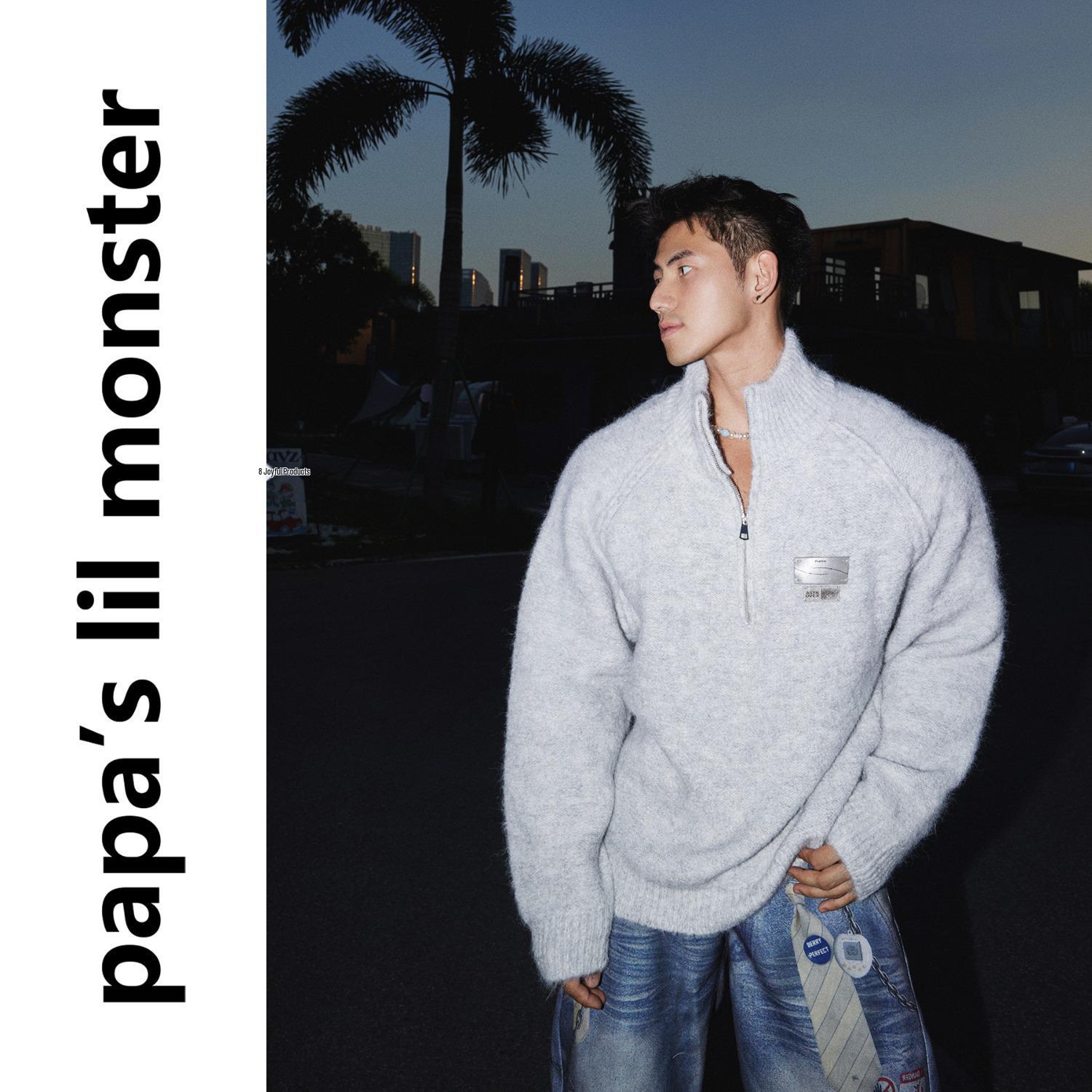 

Trendy Gray Korean-Design Soft Fluffy Zipper Sweater with Stand Collar for Couples M сірий колір