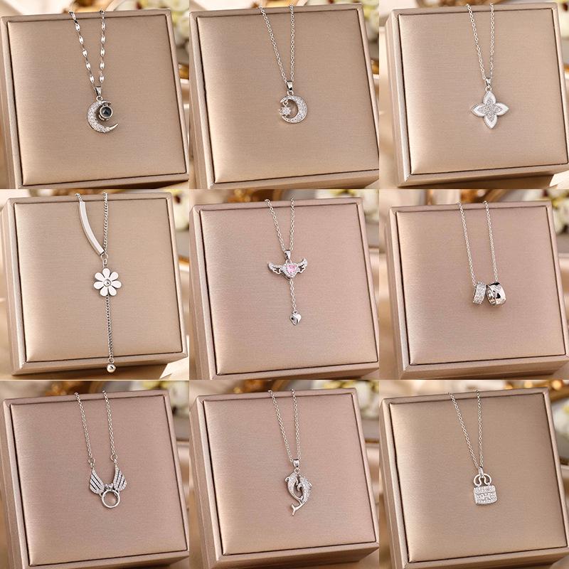 Women's Silver Titanium Steel Necklace with Micro-Inlaid Zircon - Elegant, Durable Clavicle Chain Jewelry