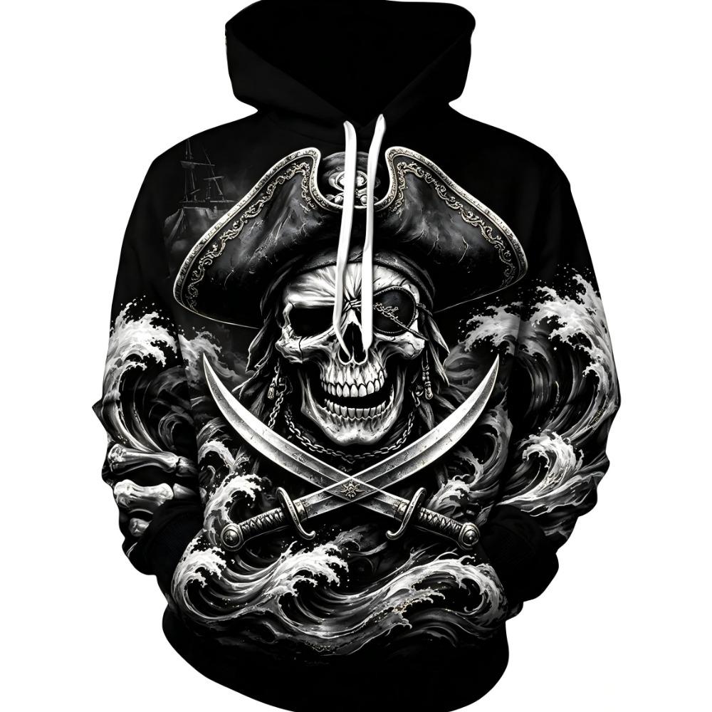 Halloween American Men's New Autumn Horror Skull Print Micro Elastic Comfortable Hooded Sweatshirt Ooutdoor Street Style Top