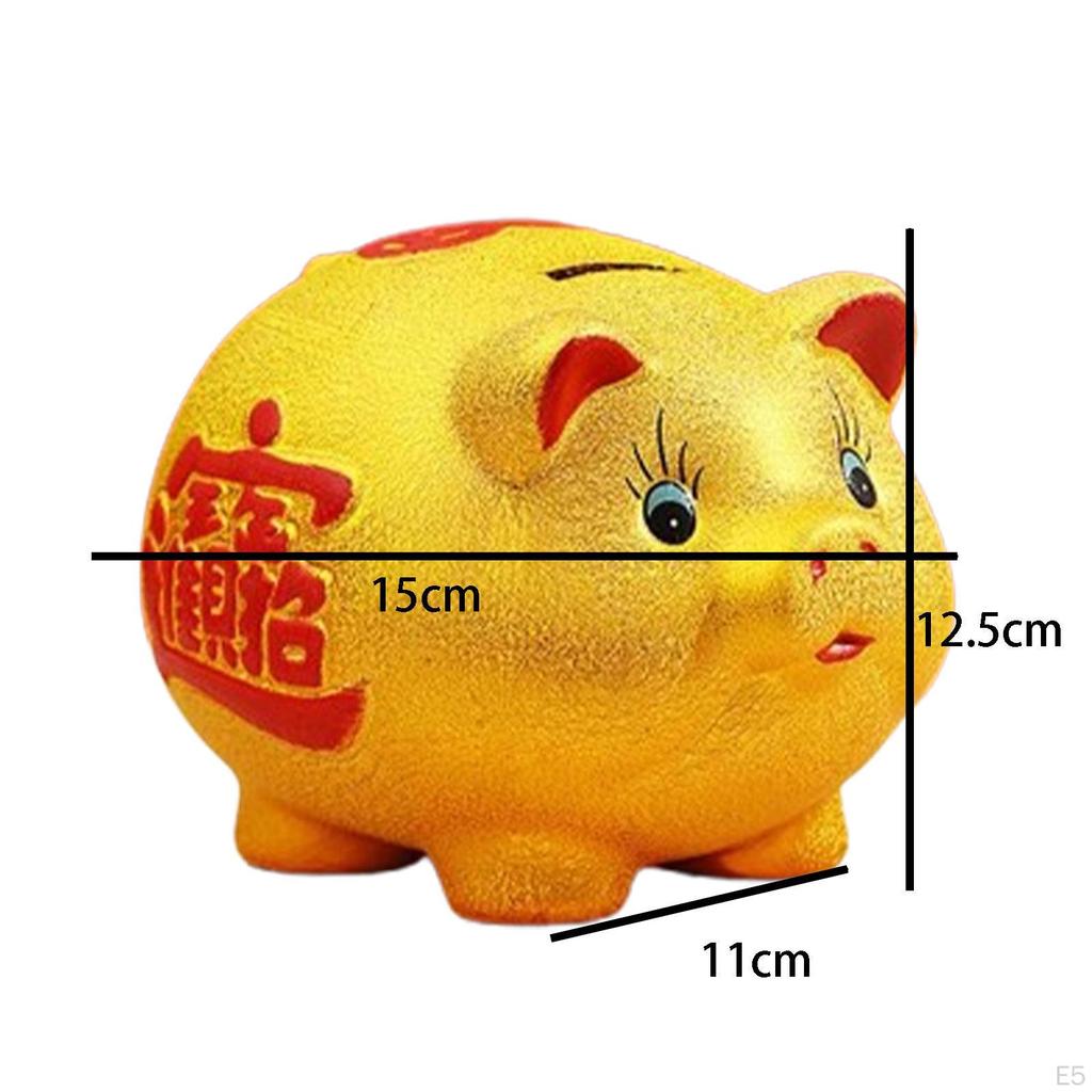 Golden Pig Figurine Piggy Bank Kids Saving Pot Handmade Cute Sculpture for Wall Shelf Decor Fine