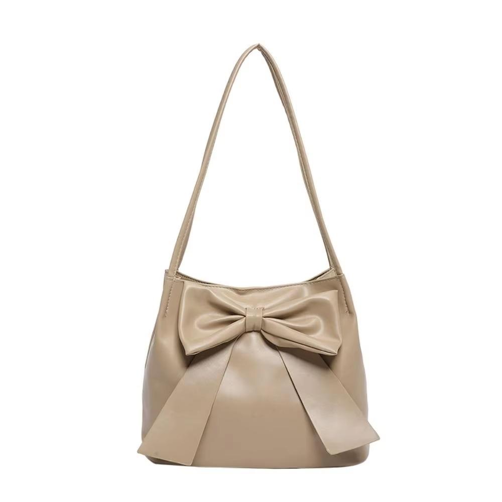 Bucket Bag PU Bow Shoulder Bag Solid Color Fashion Underarm Bag Simple INS Tote Bag  Children