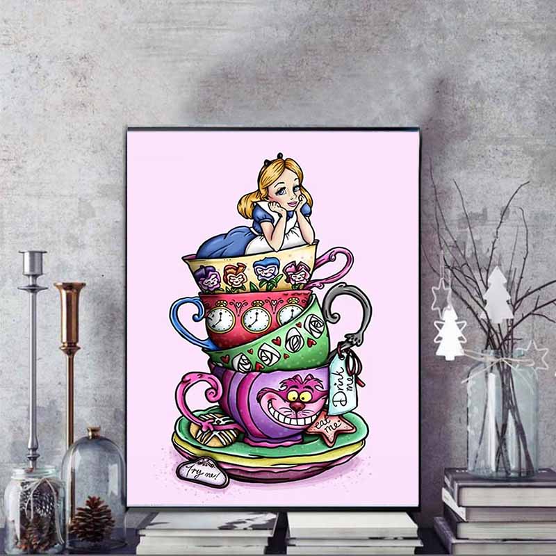 Disney 5D DIY Diamond Painting Decorations Alice in Wonderland Teacup Stacking Creative IllustrationDiamond EmbroideryRhinestoneCrossStitchSetHandmade