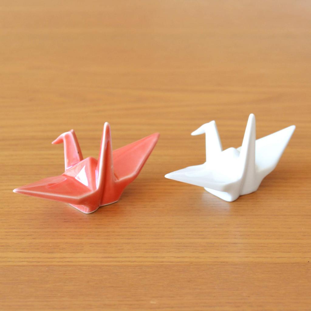 Stylish and Cute Arita Ware Chopstick Rest Set for New Two Origami Crane Chopstick Red and Year's Celebrations. Rests, White.