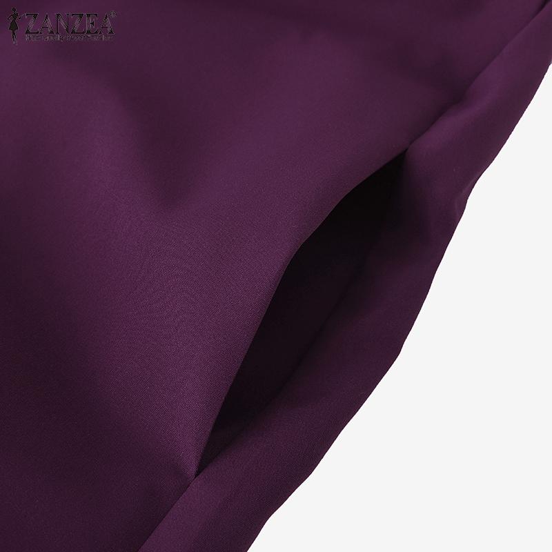 ZANZEA Women Casual V-neck Solid Color Loose Short Sleeve Dress