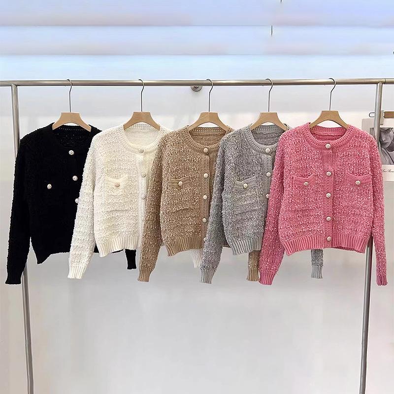Autumn new temperament round neck button loose casual versatile short knitted jacket women