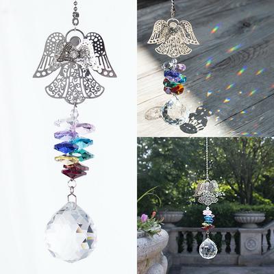 Atrapasol de cristal octogonal con ángel de colores arcoíris para colgar en la ventana