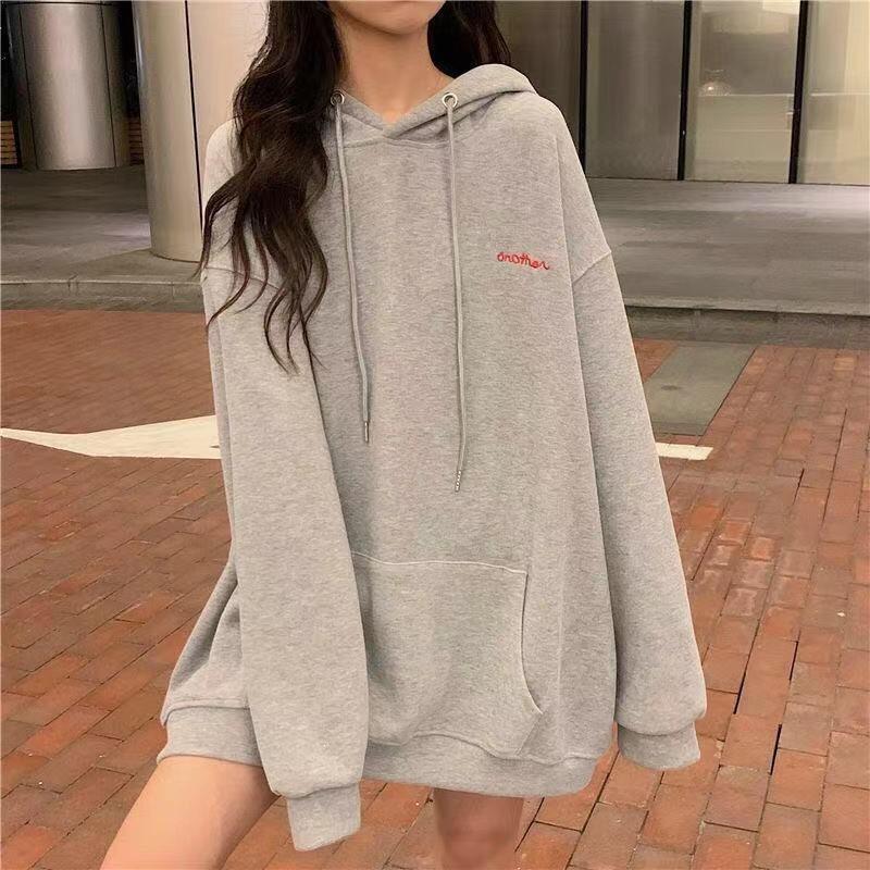 Women Plus Size Loose Fit Hooded Sweatshirt Korean Style Casual Top For Students