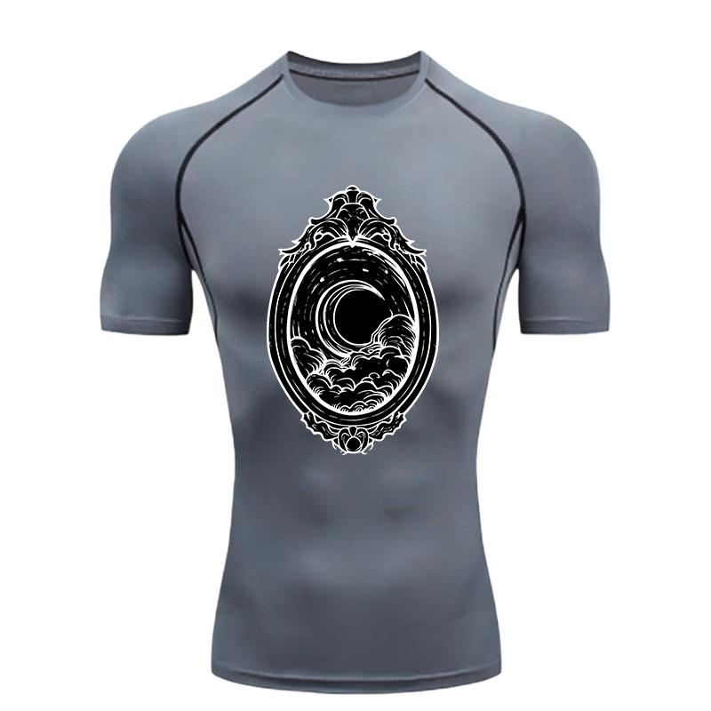 Moon and Clouds  Men's Sports T-shirt Training Fitness Compression Workout T-Shirt Rashgard Tops Men's Fitness T-Shirt