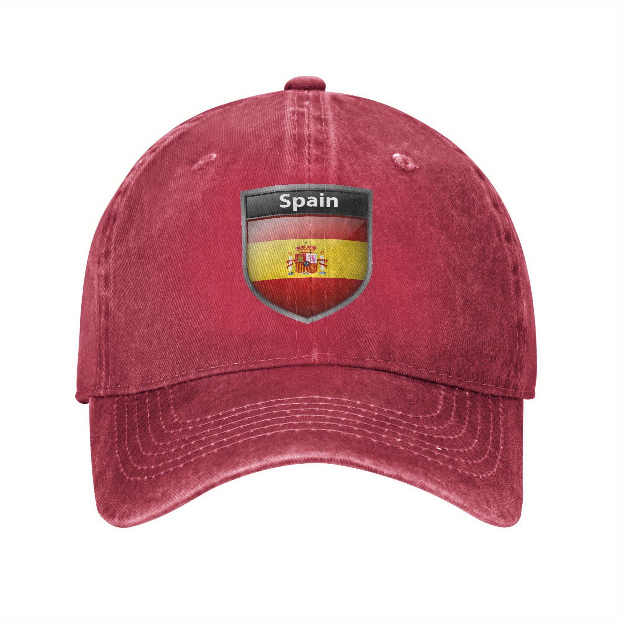 Spain Flag Crest Spanish Pride Baseball Cap Washed Denim Style Adjustable Adult Casual Hat One Size