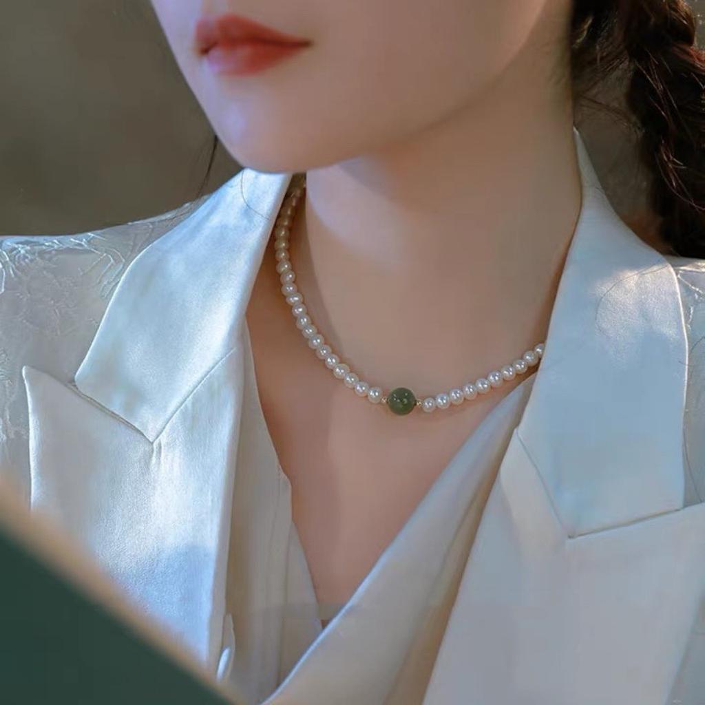 100% Natural Jade Stone & Freshwater Pearl 14K Gold Filled Female Necklace For Women Short Chains Birthday Gifts
