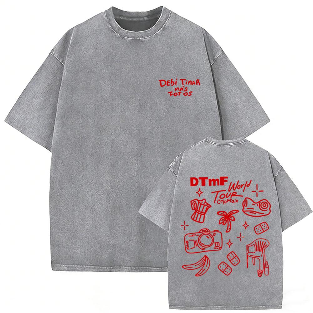 Rapper Bad Bunny Vintage Washed T Shirts Debi Tirar Mas Fotos DTMF Tshirts Mens Clothing Hip Hop Fashion High Quality Tshirt
