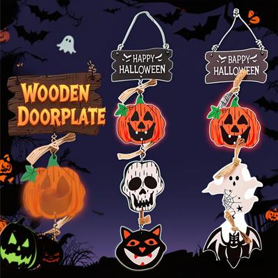 Halloween Front Door Hanging Pumpkin Witch Ghost Flags Sign For Halloween Home Haunted House Door Decorations,Halloween Home Decoration