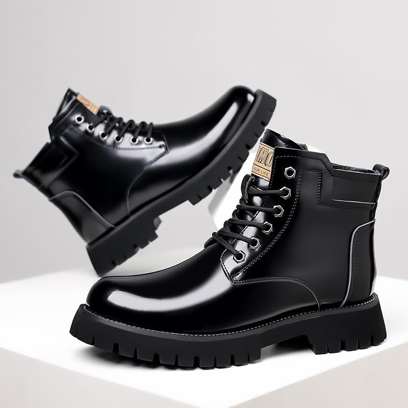 New Thick Soles To Help Men High Top Leather Shoes Increase Comfortable Breathable Increase Factory Wholesale