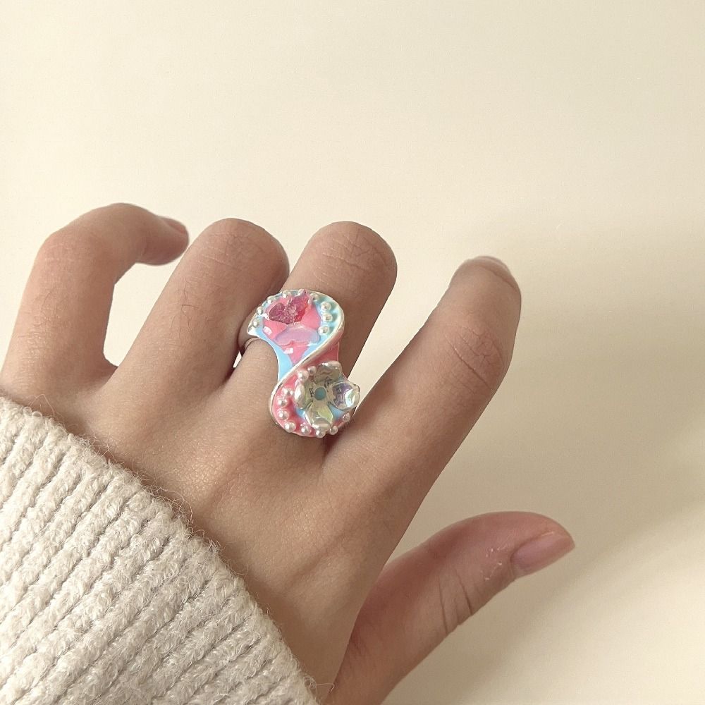 Dripping Oil Enamel Love Heart Ring Geometric Irregular Enamel Ring Painting Ring  Gift