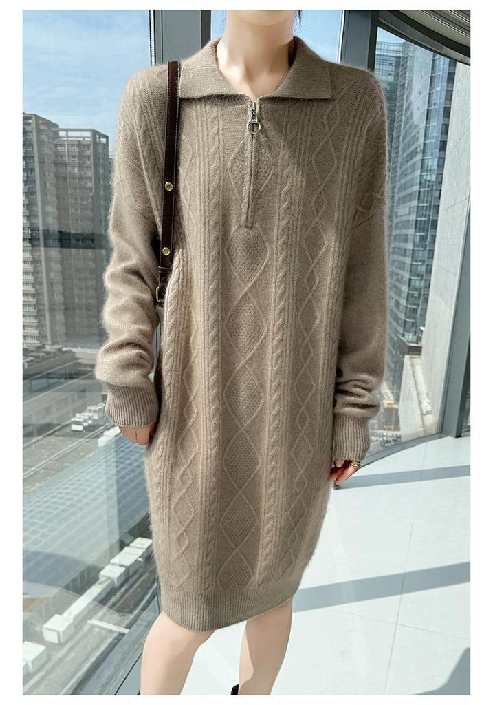 Women's French-Style Loose Mink Velvet Sweater Dress - Mid-Length, Thickened Cashmere Knit for Autumn/Winter