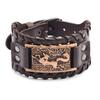 Punk Men Wide Bangle Accessory Wolf Head Charm Bracelet Leather Weave Adjustable Wristband Friendship Jewelry