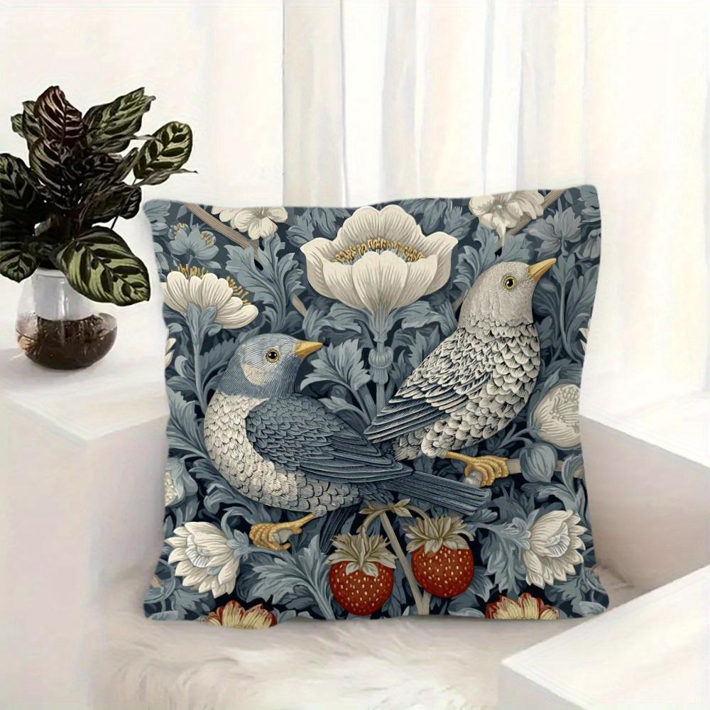 Vintage William Morris Bird Strawberry Pillow Cover Boho Floral Cushion Case Cottagecore Home Decor Bird Lover Gift
