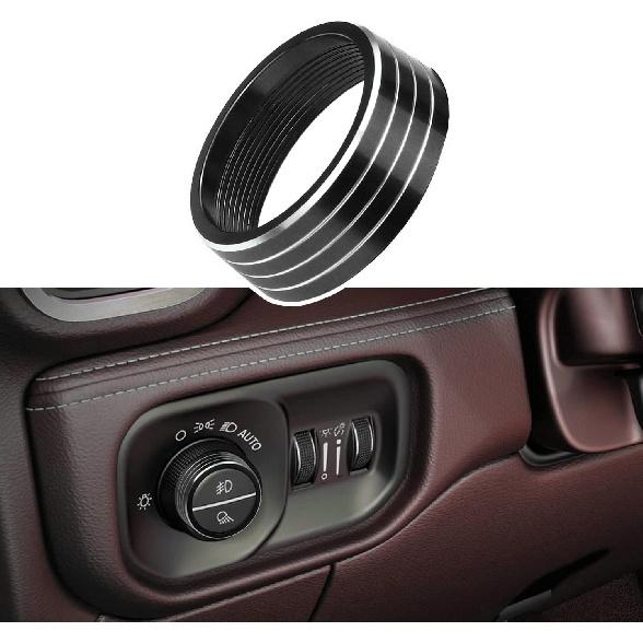 1× Blue Headlights Switch Button Knob Cover for Dodge RAM 2018-2025 Aluminum Alloy Ring Trim Decoration Accessories