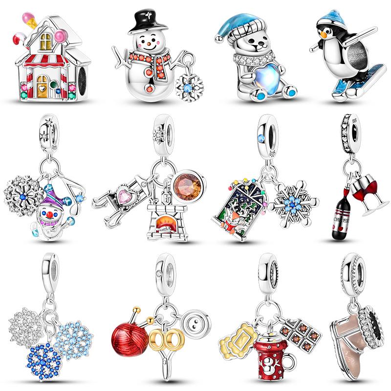 Copper Snowman Penguin Red Wine Winter Series Charms Beads Fit 3Mmoriginal Bracelets Fine Diy Jewelry Gift