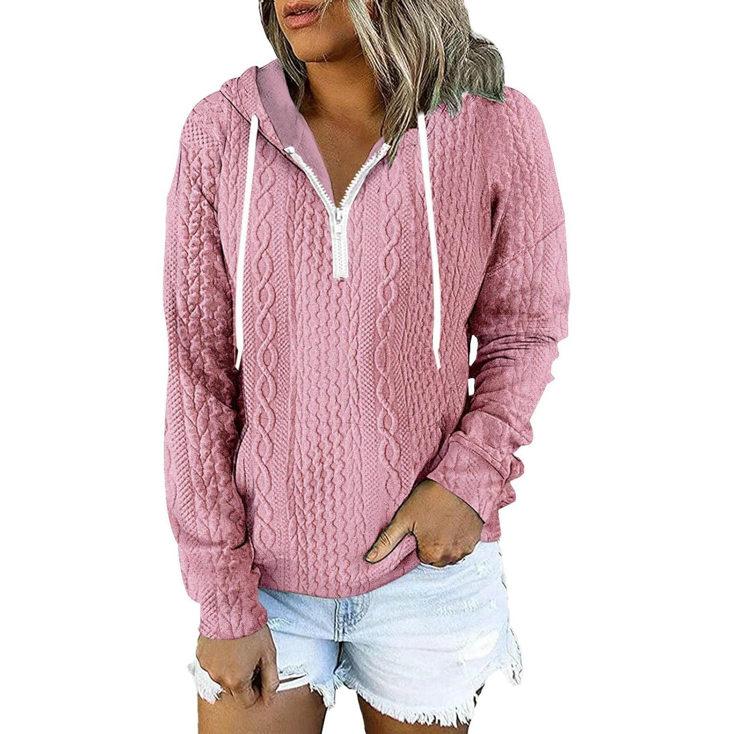 Женские вафельные толстовки с капюшоном пуловеры с капюшоном длинные рукава V-образный вырез завязка на шнурке трикотажные изделия джемперы свитера топы M 2160₽
