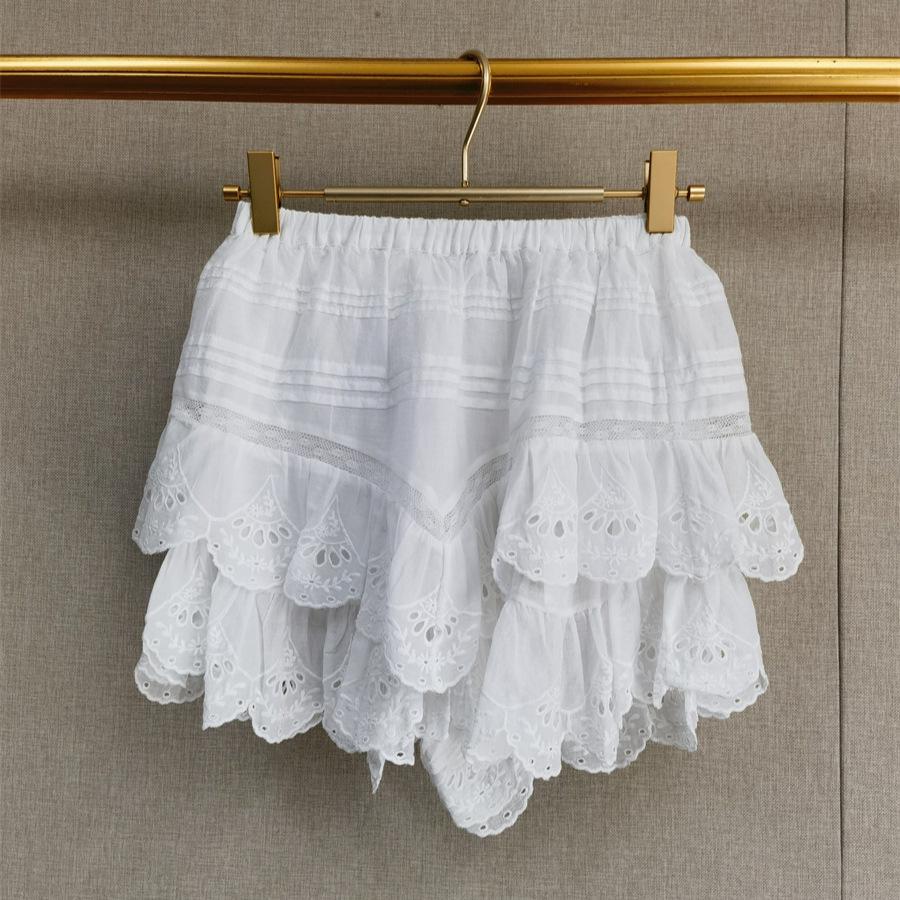 Французский Романтический Кружевной Вышитый Двухпредметный Комплект с Поясом - Сладкий Стиль Рубашка с Длинным Рукавом и Юбка-Брюки с Оборками Large