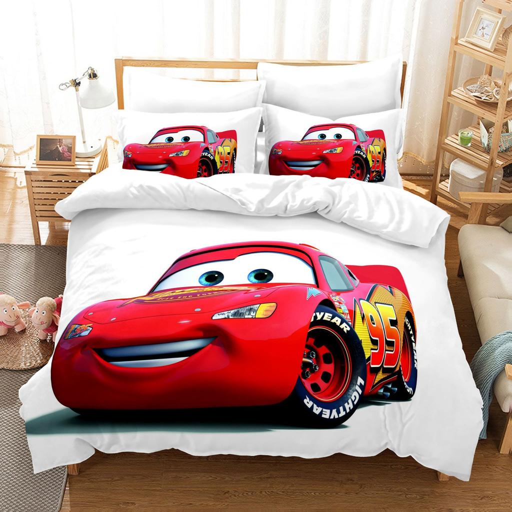 3D Digital Kit, Printed Quilt Set Three-Piece Set, Cartoon Animation Car