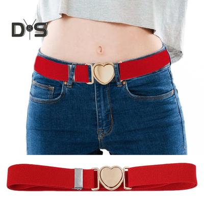 Unisex Belt Contrast Color Banded Metallic Heart Buckle Lightweight Waistband Adjustable Elastic Band Girl Waist Strap for Parties Daily Wear