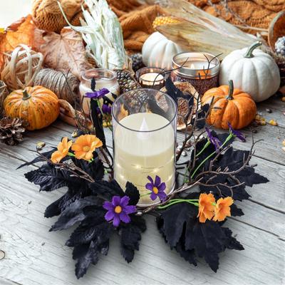 Couronne de bougies d'Halloween Feuilles artificielles Fleurs Guirlande Centre de table Café Vacances Bar