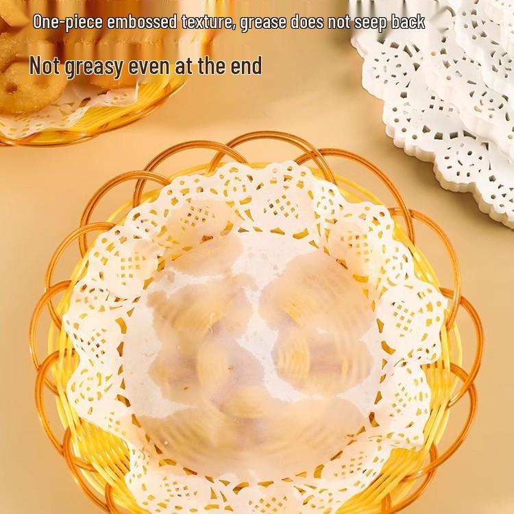 Round Lace Paper Doilies (200 Sheets) - Oil-Absorbent Openwork Paper for Frying, Baking, Pastries, and Cakes.