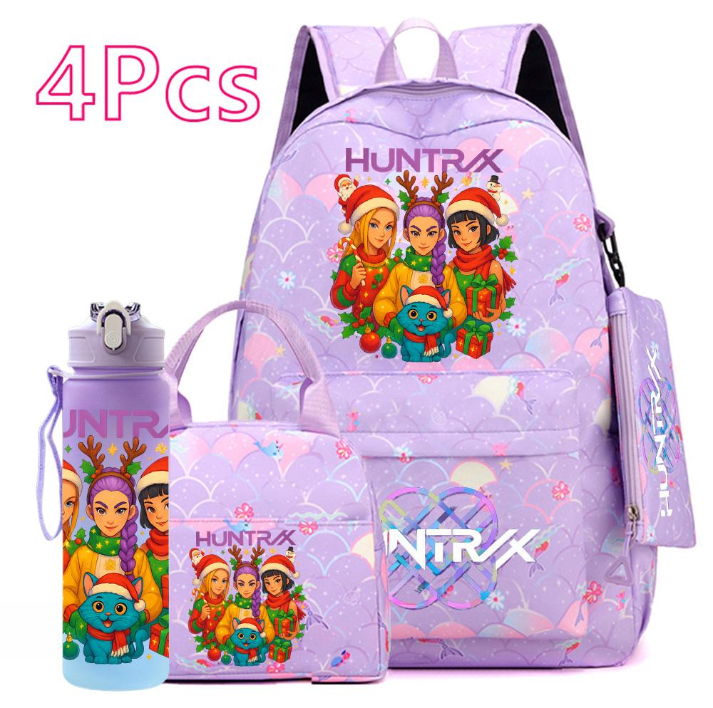 4Pcs/set Christmas KPOP Printed Backpack with Handbag Pencil Case 750Ml Water Bottler for Teenager Boy Girl Large Capacity Bookbag Schoolbag Kid Gift