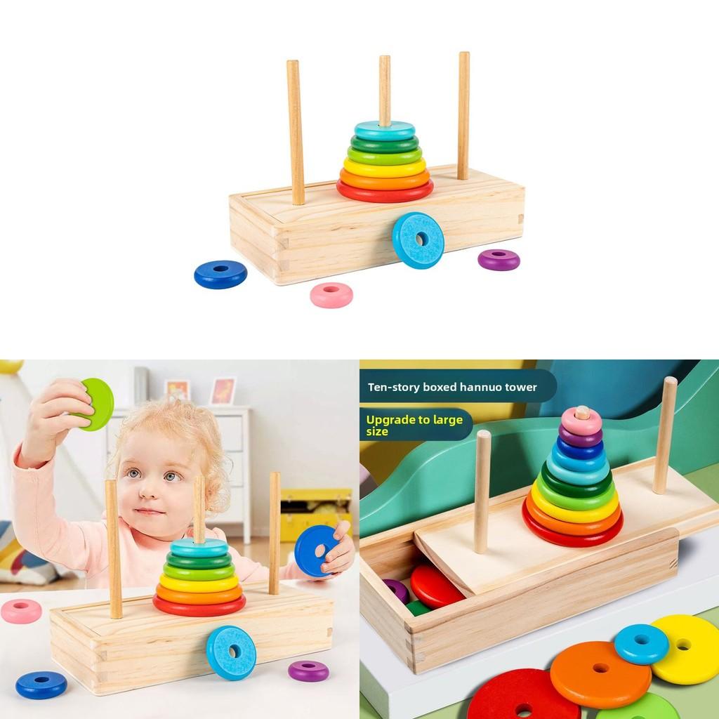 Wooden Stacking Toy Rainbow 10 Layer Tower For Early Education And Brain Development