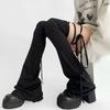 Y2K Harajuku Leg Stockings Black White Grey Gothic Lolita Over Knee High Sock Lolita Over Knee Leg Cuffs Punk Lolita Flared Sock