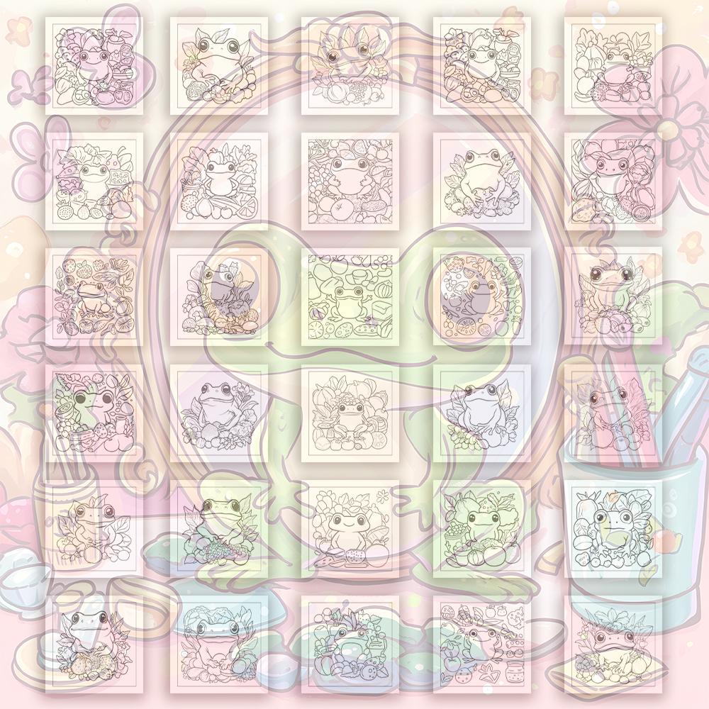 Frog Diary Coloring Book, Teenagers, Various Patterns, 100g Heavyweight Paper, Stress Relief, Birthday Gift