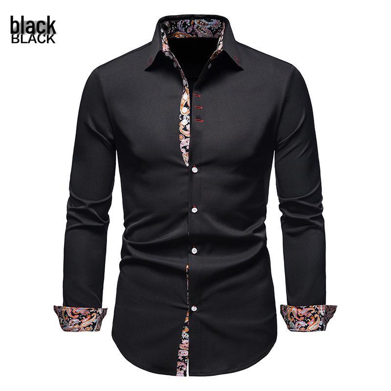 

2026 Men s European & American Style Slim Fit Long-Sleeve Color Block Shirt Small чорний
