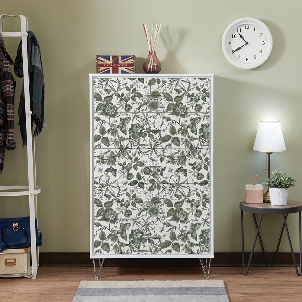 Retro Green Floral And Leaves Wallpaper Classic Peel And Stick Furniture Cabinet Sticker wWaterproof Kitchen Bathroom Wallpaper