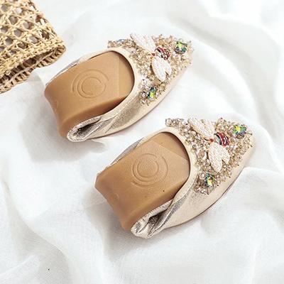Elegant Women Shoes 2026 Spring Flats Shoes Woman Soft Comfortable Silk Rhinestone Summer Ladies Single Shoes Zapatos De Mujer