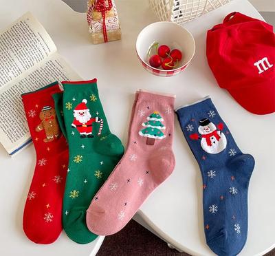 4 Pairs Christmas Socks Cartoon Santa Snowman Winter Warm Mid Tube Socks Holiday Gift Socks for Women Men