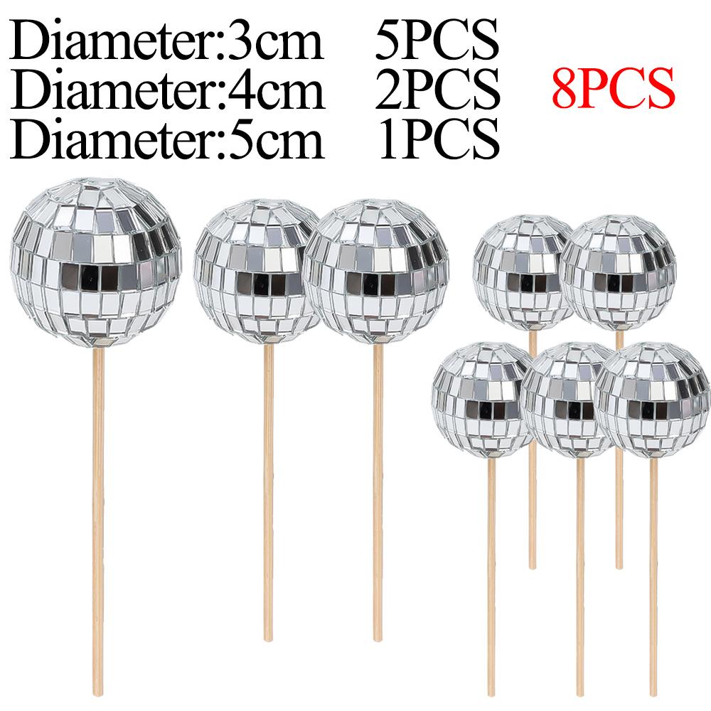 Lot Disco Decorative Balls Retro Cake Cake Insertion Card Home Birthday Party KTV Bar Decor Sequin Wedding Reflective Glass Ball