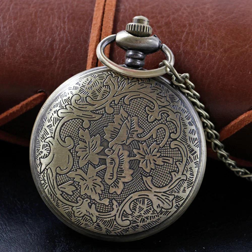 10pcs/lot Engraved Geometric Tools Quartz Pocket Watch Unisex Vintage Necklace Pendant Clock Men Women Student Gifts